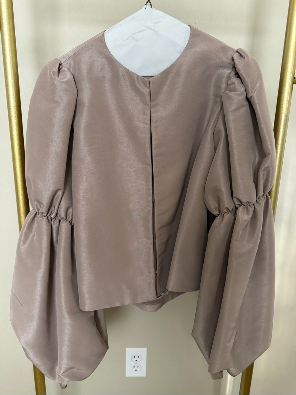 By Malina Zoey  Satin Puff Sleeve Blouse